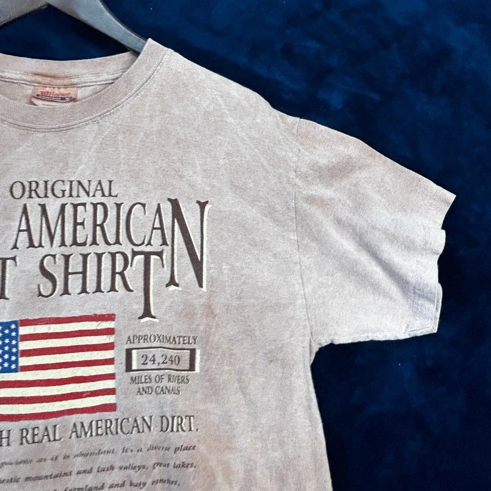 Vintage American Flag Remembrance Shirt‎ Rare Size M Dyed W/American Soil Hanes